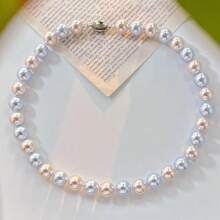 12mm Vintage High-Quality Montana Rose Hazy Blue Artificial Crystal Pearl Necklace Choker, Fashion Elegant Women Necklace, Suitable For Daily Wear And Gifts Like Valentine's Day, Mother's Day, Comes With A Delicate Gift Box,Mom,Mother,Mother's Day,Gift