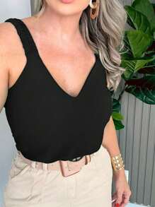 Women's Tank Top With Draped Straps Duna Fabric Beautiful Fashion!! - BLACK - View 1