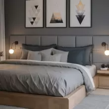 Complete Premium Headboard 40x30 Double Upholstered Box Bed - IMMEDIATE SHIPPING - Light Grey - View 1