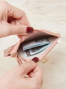 MIYIN Fashion Two Tone Card Holder Coin Purse Slim Lightweight Portable Cash Money ID Card Credit Card Coin Pocket Minimalist Mini Zipper Wallet With Card Slot ID Window For Birthday Gift Lady Girls Women Teenagers For College Student School Student,Bag School Supplies For School Dorm Room & Back To School - Pink - View 5