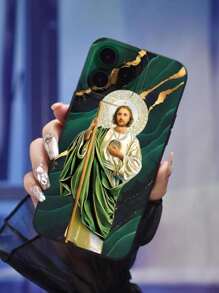 苹果绿色基督教手机壳创意时尚简约个性佛像/耶稣图案天使之眼材质生日/节日礼物