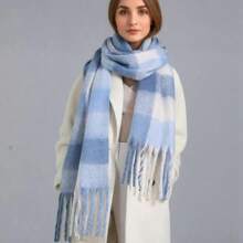 1 件女士格子围巾/披肩，适合日常穿着，秋冬