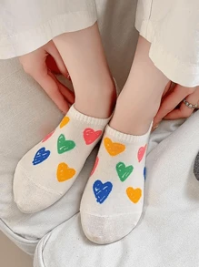 5 paires de chaussettes fines d'été pour femmes avec graffitis colorés, amour, chaussettes décontractées en silicone sans peluche. Chaussettes invisibles personnalisées
