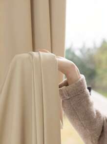 1pc French Cream Velvet Curtains, Living Room Bedroom Drape Thermal Insulated Blackout Curtains