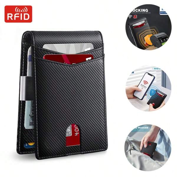 Rfid Blocking Carbon Fiber Men Slim Wallets Credit Card Holder Thin Small Short Purse Male Black Vallet Bifold Wallet For Man
