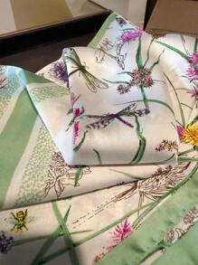 1pc Women's Elegant/Retro Fashion Printed Lightweight Satin Scarf/Square Scarf, Can Be Used As Headscarf, Scarf, Shawl, Lightweight And Comfortable Women's Wrap, Robe, Headpiece, Suitable For Spring, Summer, Autumn Daily Wear And Outings, Also An Ideal Gift For Mother's Day, Women's Day. - Green - View 3