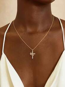 1pc Women Crown & Cross Rotating Pendant Necklace, Suitable For Daily Wear & Gift, Suitable For All Seasons - Necklace - View 3