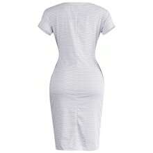 Women's Short Sleeve Striped Tunic Dress - 淺灰色 - 查看 4