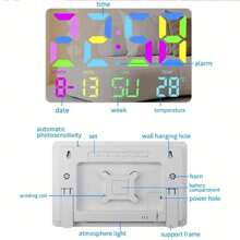 Multifunctional RGB Colorful Digital Remote Control Wall Clock - White - View 7