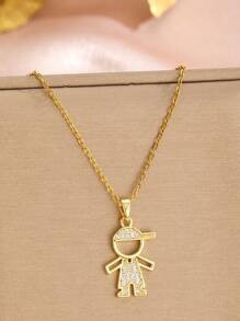 Colar infantil moderno com pingente banhado a ouro, zircônia cúbica e corrente de aço inoxidável. Ideal para meninos e meninas. Perfeito para uso diário. - Ouro - Ver 3