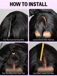 Peluca de cabello sintético de 28 pulgadas, estilo ondulado, con parte central en V, sin pegamento, con clip, media peluca para niñas, aspecto natural para uso diario y selfies - Negro - Ver 6