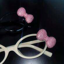 Sanrio 1pc Sanrio Fully Rhinestone Glamorous Pink Bow Eyeglasses Frame, Y2K Subculture Harajuku Hot Girl Decoration Photo Glasses, Oval Small Frame For Round Face, Student Girls Decorative Plain Lens Glasses