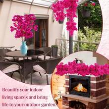 手工制作的逼真的九重葛藤蔓采用高抗氧化塑料制成，非常适合春季使用，3D 逼真花卉装饰适合家庭、婚礼、花园、圣诞节、万圣节、复活节、感恩节、情人节和户外使用 - 不含容器 - 玫紅色 - 查看 4