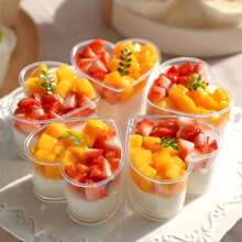 Heart Shaped Dessert Cups With Spoons Mini Plastic Dessert Shooter Cups Transparent Container Box Love Food Storage Box For Wedding Parfait, Cheesecake, Mousse, Appetizers, Jello Shot And Puddings Disposable Or Reusable (Optional 5 Pcs Spoons Set)
