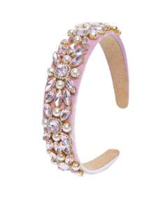 1 pièce Bandeau en velours décoré de strass et de perles dans un style baroque vintage et luxueux. Accessoire de cheveux orné de pierres précieuses pour femmes