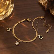 1 件 18K 珍珠和不锈钢多层金心形吊坠手链，优雅奢华，适合派对、约会、办公室佩戴 - 金黃色 - 查看 6