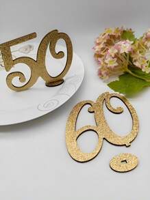 2 piezas Número de madera conmemorativo del 50 aniversario con purpurina dorada, centro de mesa de madera, adecuado para aniversarios, fiestas de cumpleaños, bodas, sin electricidad requerida, sin plumas, decoración para el hogar, fiestas, carnavales, muebles, sala de estar, dormitorio, cocina, agrega belleza al hogar, decoración universal para fiestas, decoración para fiesta de jubilación, decoración de aniversario