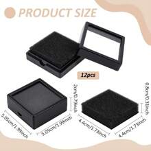 12 件装黑色宝石展示盒 2 英寸 X 0.78 英寸珠宝盒容器带透明顶盖适用于宝石硬币圣诞节节日婚礼珠宝包装