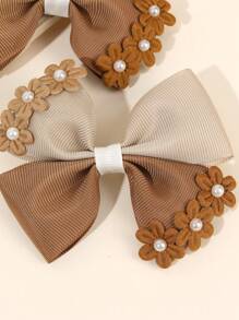 2 pièces Pinces à cheveux en forme de nœud papillon avec fleurs pour filles, pinces alligator couleur terre avec perles, barettes à ruban gros-grain élégantes, pinces à cheveux pour queue de cheval pour tout-petits, cadeau de mariage et d'anniversaire printanier, accessoires capillaires floraux pour enfants