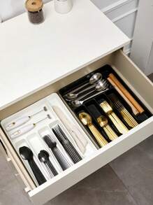 1 Pc Silverware Drawer Organizer, Small Drawer Kitchen Utensil Storage Box, Fork Spoon Cutlery & Tableware Organizer Tray, Japanese Style Cabinet Organizer With Separated Compartments For Chopsticks Knives & Forks, Back To School Supplies - Multicolor - View 10