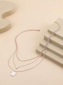 1pc Multi-Layer Pendant Necklace With Faux Pearl Charm, European & American Style - Necklace - View 6