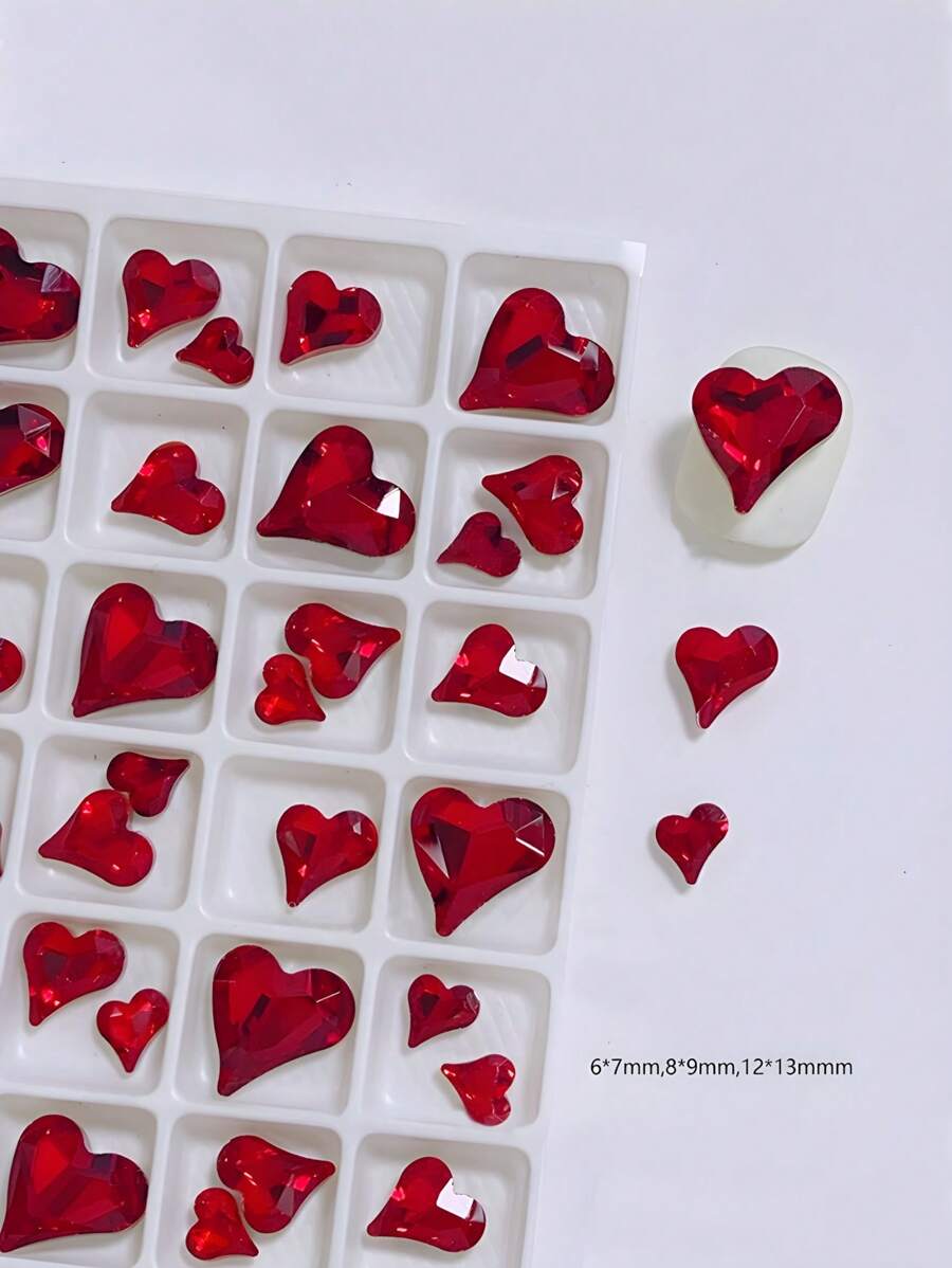 30 piezas/paquete Decoraciones de arte de uñas con cristales de rinoceronte en forma de corazón retorcido K9, tamaños grandes/medianos/pequeños, cristales de rinoceronte de corazón súper brillantes, suministros de uñas de color melocotón/blanco/degradado