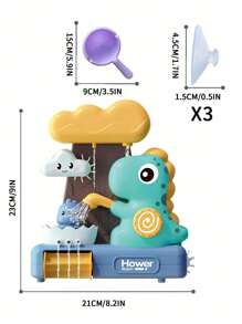 1 件儿童洗澡玩具，适合婴儿浴缸水上玩具，带吸盘互动浴缸洗澡玩具，适合儿童在浴缸中玩耍，可爱卡通恐龙造型，水轮翻板，水上游戏，洗澡玩具，儿童浴缸互动玩具，男孩女孩节日/生日礼物（部分配件颜色随机）