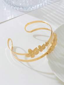 1pc Fashionable Metal Flower Bangle Bracelet, Versatile For Commute, Beach, Party, Suitable As Summer Gift For Best Friend, Girlfriend, Wedding & Honeymoon