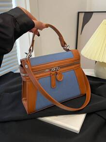 Vintage Color Block Casual Handbag & Shoulder Bag, New Crossbody Bag Style - Blue - View 7