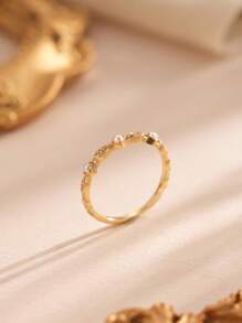 1 件 925 纯银经典锆石蕾丝锆石珍珠戒指适合女性搭配日常服装派对配饰女士高品质戒指精美珠宝礼物 - 金色 - 查看 5