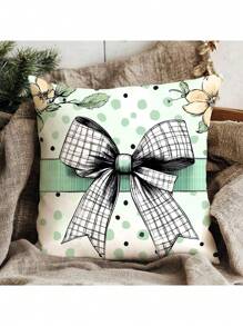 Set de 4 fundas de cojín y funda de almohada de felpa corta de poliéster con estampado floral verde fresco