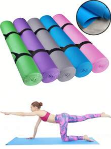 1 件高密度抗撕裂粉色/蓝色运动瑜伽垫，厚度 0.4 厘米，带绑带，可选瑜伽砖，多种颜色可选，健身运动垫带易收紧绑带，适合家庭锻炼