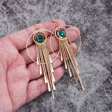 Boucles d'oreilles pendantes rondes doubles avec pierres précieuses synthétiques Boho longues, style vintage pour un port quotidien et un cadeau de fête pour femmes