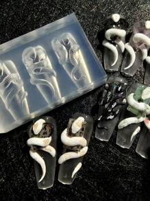 1个蛇形新年玫瑰蛇3D亚克力模具美甲装饰DIY硅胶美甲模板美甲模具，美甲用品，美甲工具，美甲艺术工具，返校季，美甲，美甲工具，适用于按压式美甲 - 無色 - 查看 2