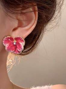 1 paire de boucles d'oreilles à fleurs bleu pastel/rose, boucles d'oreilles exagérées élégantes et douces. Cadeau de bijoux haut de gamme pour femmes