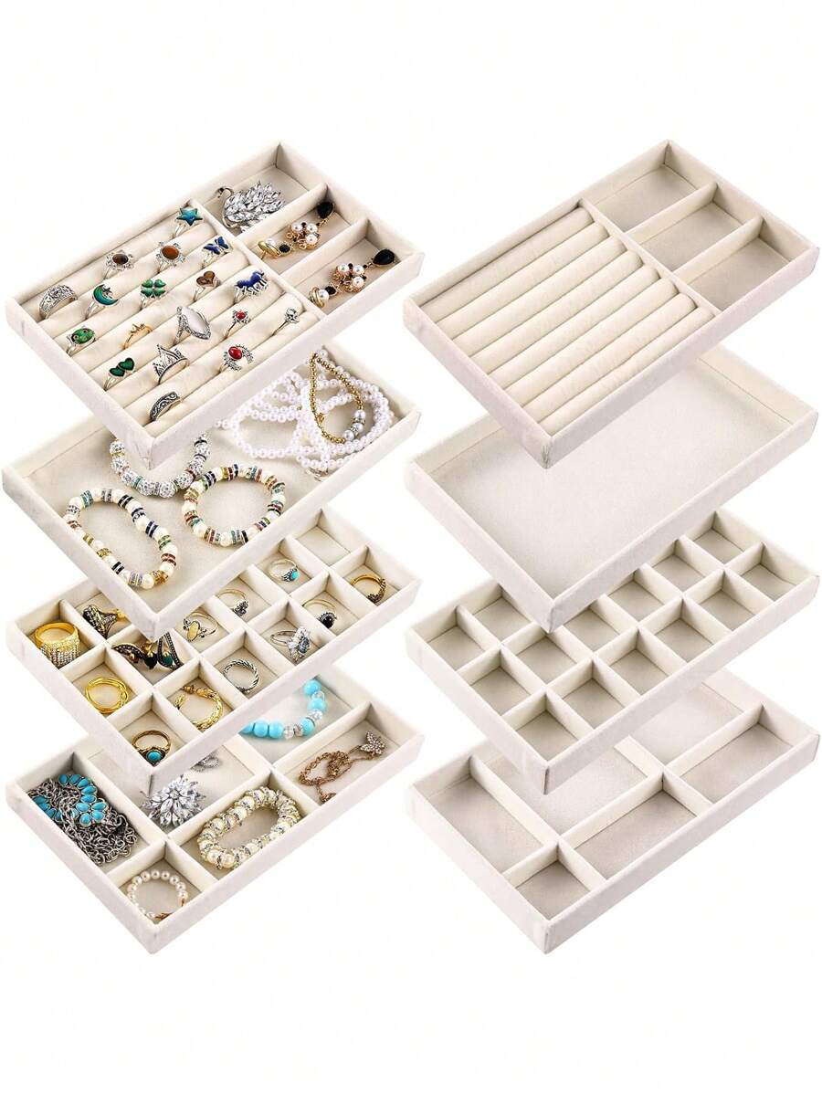 4 ~ 1pc High Quality ( Stackable / Drawer ) Velour Jewellery Trays - Stackable Fine Jewellery Trays / Racks, Jewellery Drawer Insert Container Display Box For Earrings, Rings, Necklace And Other Jewellery - Velvet Jewelry Tray - View 1