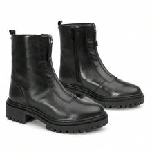 Bota Coturno Tratorado Flor de Griffe Tratorada Zíper Frontel Calce Fácil Casual Balada Confort - Preto - Visão 6