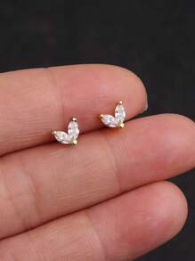 1pc Sterling 925 Silver Exquisite Elegant Geometry Mini Horse's Eye Zirconia Ear Studs Earrings For Women Daily Wearing Party Jewelry Gift - Gold - View 2