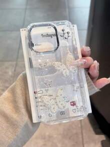Etui na telefon z 3D sztucznymi perłami i motylem ze strasem, kompatybilne z iPhone 16 Pro Max/15 Pro Max/13/14 Pro Max, ochrona przed upadkiem