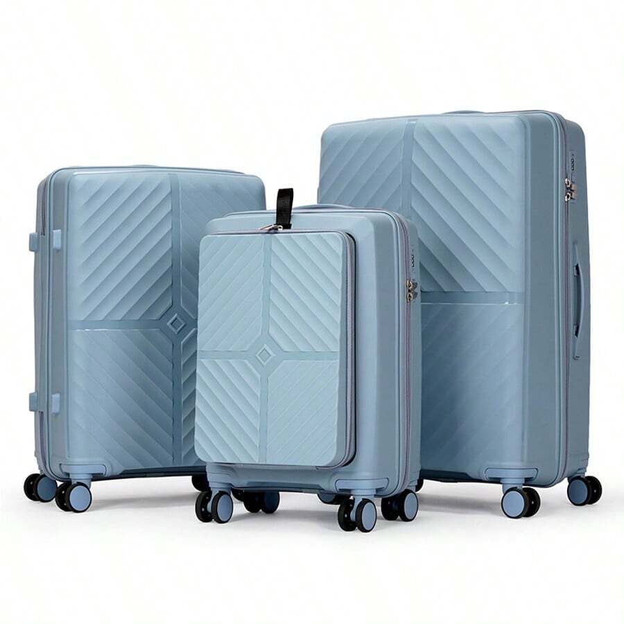 PP Large Capacity Spinner Luggage With Zipper Closure, Lightweight Travel Suitcase With Combination Lock, Carry-On Trolley Case Bag For School School Accessories School Stuff - Baby Blue - View 1