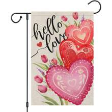 1 pieza Bandera de jardín con estampado de corazón rosa, bandera decorativa romántica para boda, patio, jardín exterior