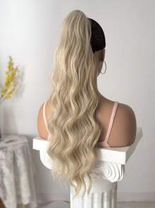 22-24 Inch Golden Long Wavy Synthetic Ponytail Hair Extension, Heat Resistant Fiber, Claw Clip Design, Suitable For Women And Girls Daily Use - Multicolor - View 5