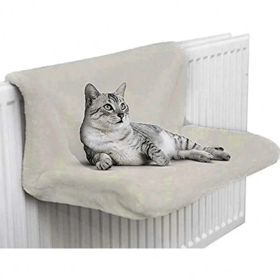 舒适保暖宠物床 - 可拆卸可洗灰色散热器猫/狗床，适合小型宠物，节省空间的冬季保暖床上用品，带防滑底座