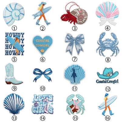 Original Broderi Patch Badge Gör-det-själv-kläder Hot Stamping Patch Sytillbehör Tygdekaler är lämpliga för surfande flickor som ryggsäckar, jeans, jackor, t-shirts, hattar, klänningar, etc. Broderitygsklistermärken för kläder Dekorationslappar, Wave Crab Cartoon Brodery Etiketter, Cute Style Stämpelbroderier, Broderistilsbroderier