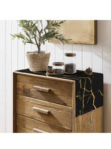 1 pieza Camino de mesa negro y dorado, diseño de textura de mármol con veta dorada, minimalista pero con estilo para decorar la mesa del comedor, añade un ambiente natural para la entrada, decoración del hogar, reunión familiar, mesa de café, sala de estar - Negro - Ver 7