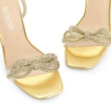 Women Bowknots Crystal Heeled Sandals Fashion Square Toe Rhinestone Decor Ankle Strap Heels For Sweet-Meets-Sassy Styles, For Autumn Party Wedding Prom - Vàng - Xem 3