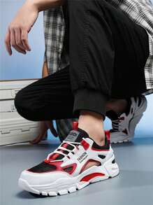 夏季户外穿的男士鞋子，青少年透气单网眼镂空轻便跑步鞋，适合跑步和休闲穿着 - 紅色/夏季鏤空款 - 查看 5