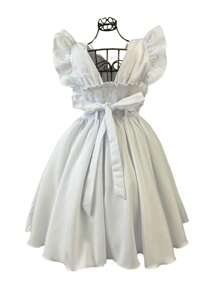 White Children's Dress With Butterfly Sleeves And Flared Skirt For Wedding Christening - White - View 7