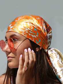 1 件 35.4 英寸方形奢华头巾，时尚披肩围巾，四季流行印花围巾，女士穆斯林围巾，90 * 90 厘米真丝围巾