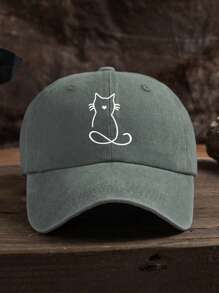 1pc Unisex Outdoor Casual Black Multicolor Fashion Cat Print Adjustable Size Soft Washed Baseball Cap, Suitable For Daily Matching - A - View 19